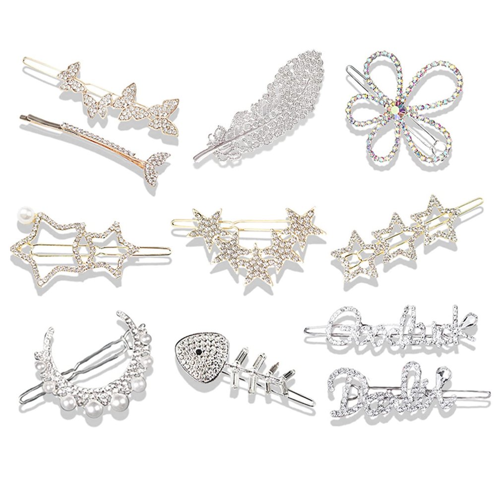 11PCS Crystal Hair Pin Hair Clips Rhinestone Bobby Pin Women Lady Girl Hair Accessories Imitation Pearl Moon Star Pearl Hair Clip
