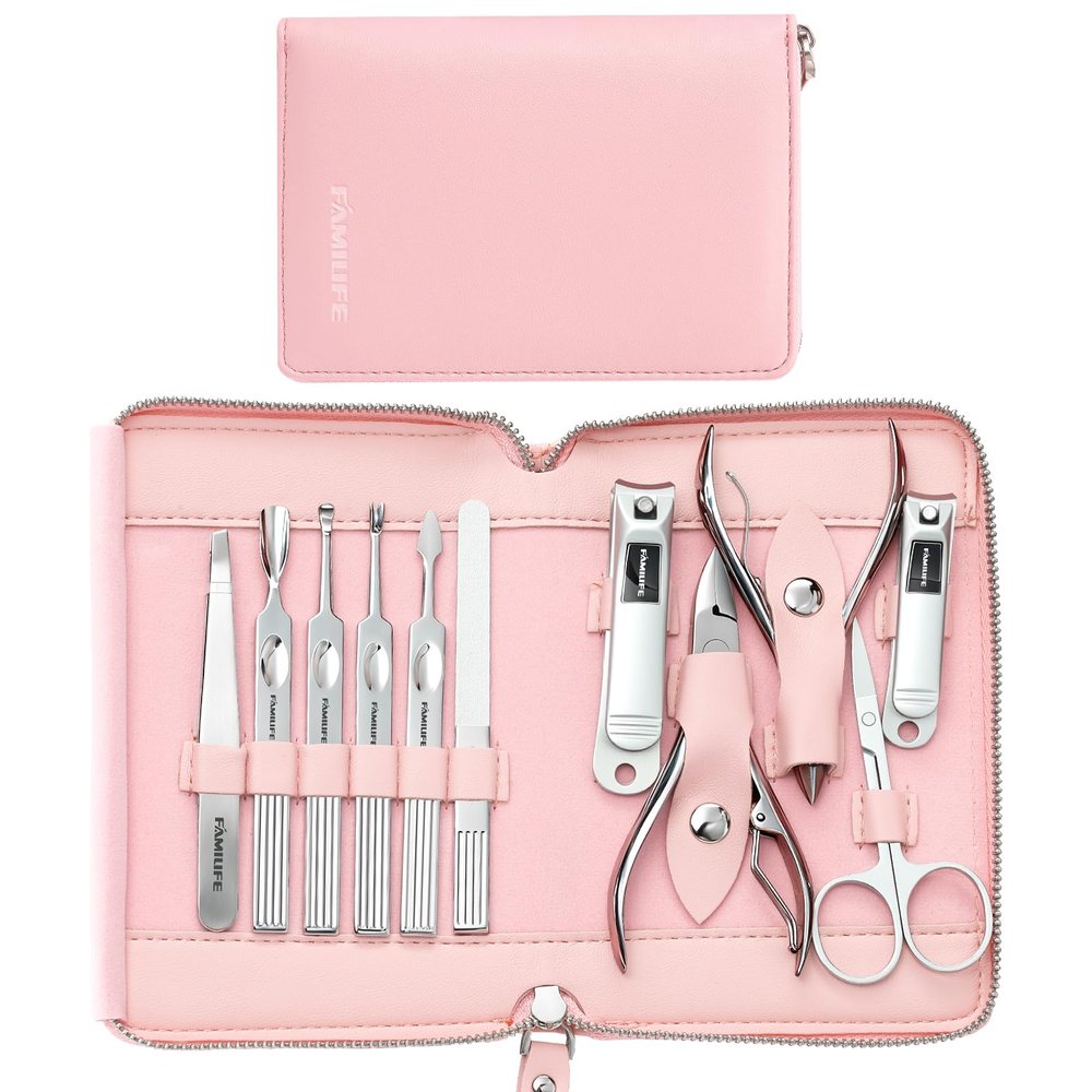 FAMILIFE Stainless Steel Manicure Set 11-in-1 Professional Nail Clipper Kit