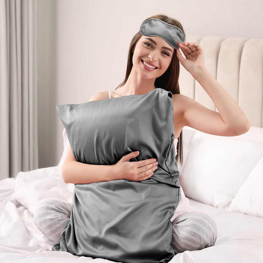 Satin Pillowcase & Eye Mask Set (Dark Gray)