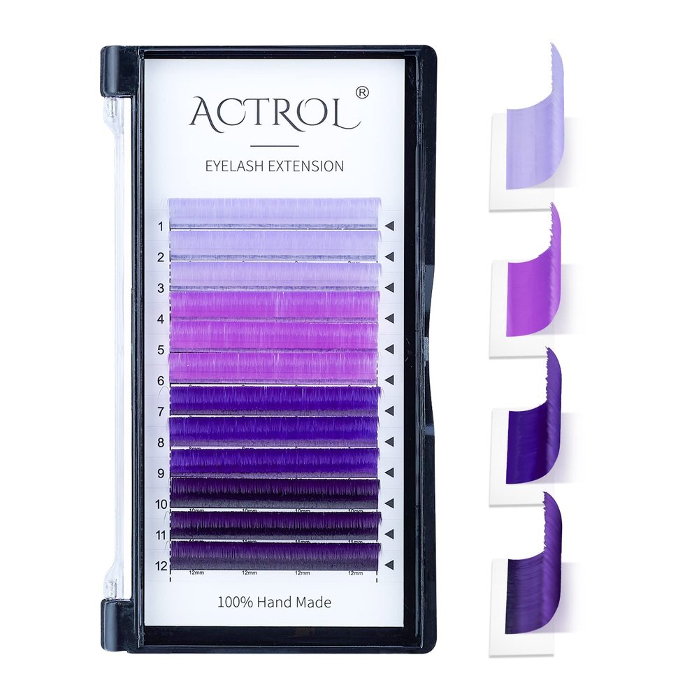 ACTROL Colored Eyelash Extensions Easy Fan 15mm Ombre Purple C Curl Easy Fanning 0.07mm Self Shadow Gradient Colored Lashes Premade Volume Lash