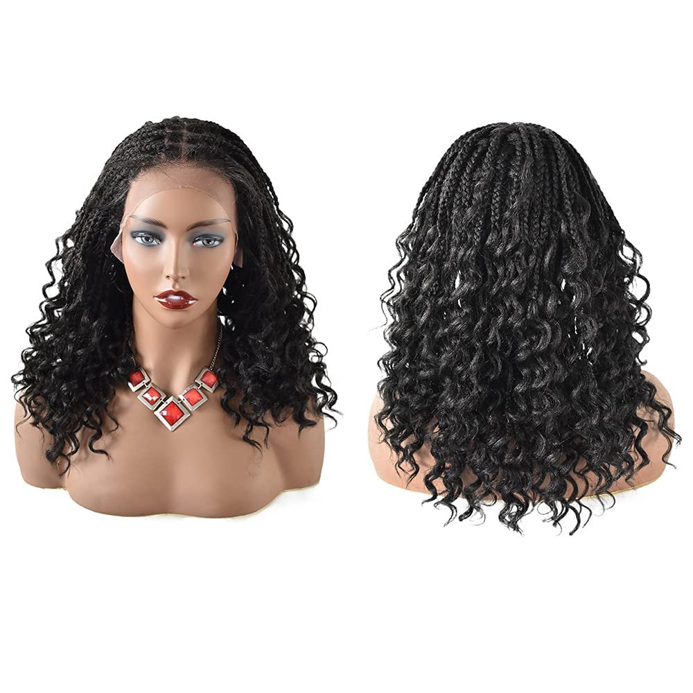 12.5x4.75 Hand Braided Swiss Lace Front Twisted Cornrow Braided Wigs with Baby Hai(1B# Black)