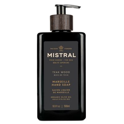 Mistral Teak Wood Liquid Hand Soap for Men | Luxury Moisturizing Handsoap with Organic Olive Oil, Glycerin and Coconut Oil | Rich Lather | Paraben-Free | Made in France  16.9 Fl Oz