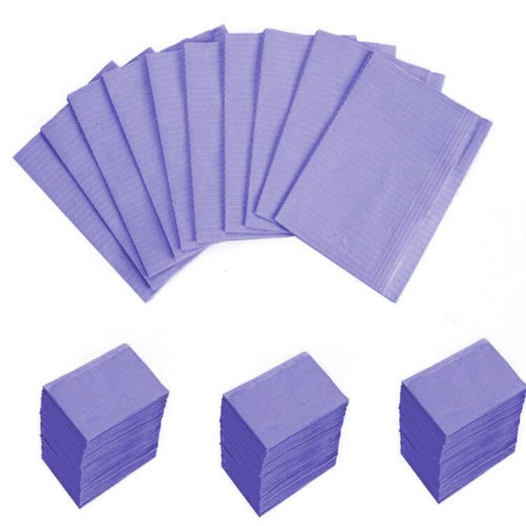 KingWei 13" x 18" Dental Bibs Disposable Pack of 125,Soft and Waterproof Dentist Bibs for Dental Tray Covers,Tattoo Bib Sheet and Nail Table Cover Supplies (Purple)