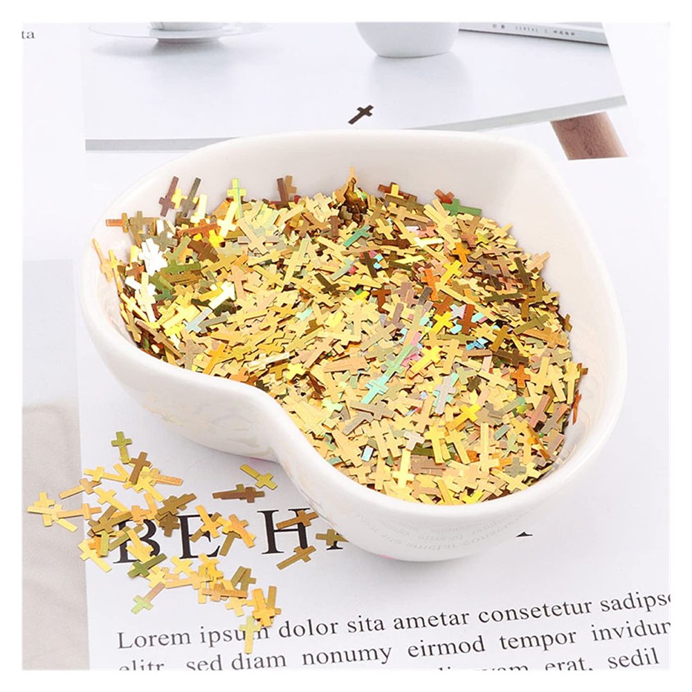 HANRUO 10g Ultrathin 3 * 6mm Latin Cross Shape Sequins Nail Glitter PaillettesSilver PET Sequin Nails Art Material (Color : Laser Dark Gold)