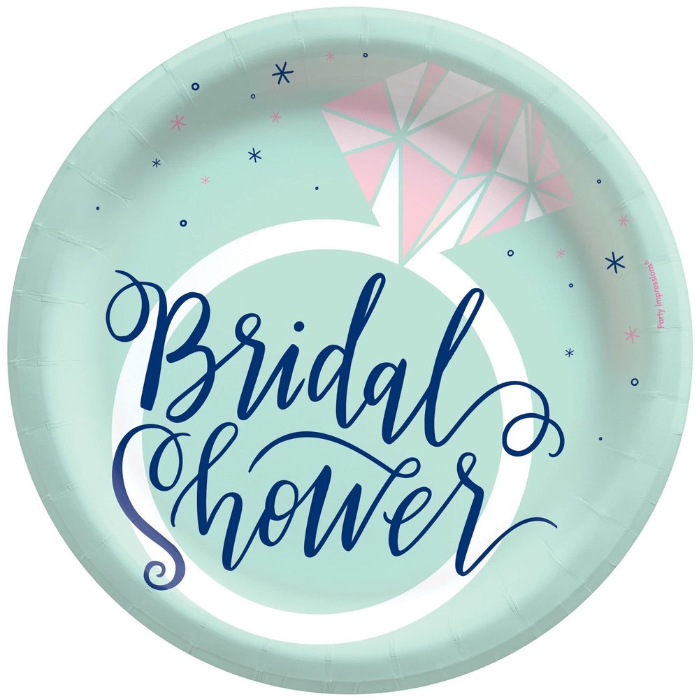 Amscan Mint Bridal Shower Round Paper Plates - (Pack of 8), Elegant & Sturdy Plates, Perfect for Bridal Celebrations, 8.5"
