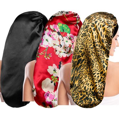 3 Pieces Long Satin Sleep Bonnet for Hair Care, Women Hair Bonnets Silky Braids Sleeping Caps Night Cap for Curly Hair