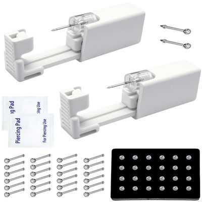 Nose Pierce Kit, Disposable Safe Piercing Kit, Nose Stud Pierce Gun with 24 Pcs Nose Studs (Silver)
