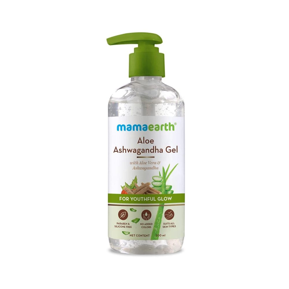 Mamaearth Aloe Ashwagandha Gel with Aloe Vera & Ashwagandha for Youthful Glow | Deeply Hydrates & Moisturizes Skin | Non Sticky & Paraben Free | 10.14 Fl Oz (300ml)