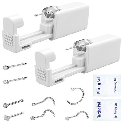Nose Piercing Kit Disposable Nose Piercing Gun Kit with 2 Pcs Self Piercing Gun and Nose Stud (White-6 Pcs Nose Stud)