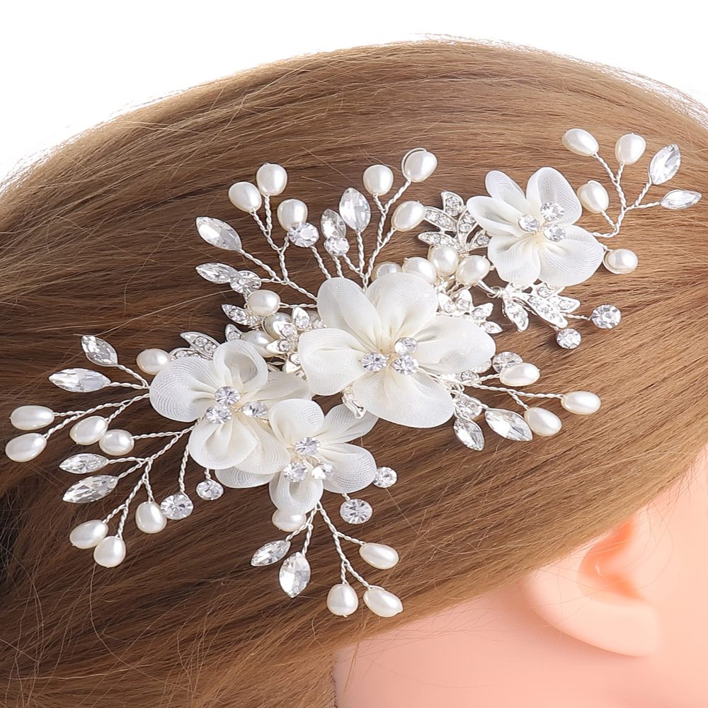 Achairder Bride Wedding Hair Comb Flower Women Side Hair Clips Wedding Accessories for Brides and Girls(Off White)