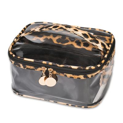 ZOERCHQII 3Pcs in1 Leopard Print Makeup Bag Set Travel Portable Cosmetic Bag - Clear & Leopard Print Pouch Waterproof Organizer Multifunction Case (Light- Leopard)