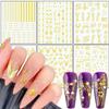 Gold Nail Art Stickers, 3D Self-Adhesive Decals - Wave Line Chains Flame Stars Flowers Leaf Sticker for Women Manicure Charms Decorations DIY Glitter Transfer Tips view 1