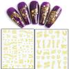 Gold Nail Art Stickers, 3D Self-Adhesive Decals - Wave Line Chains Flame Stars Flowers Leaf Sticker for Women Manicure Charms Decorations DIY Glitter Transfer Tips view 2