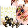 Gold Nail Art Stickers, 3D Self-Adhesive Decals - Wave Line Chains Flame Stars Flowers Leaf Sticker for Women Manicure Charms Decorations DIY Glitter Transfer Tips view 3