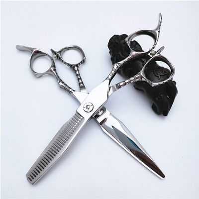 Hair Cutting Scissors, 6-inch silver snake handle scissors haircut scissors tooth scissors flat shear set (Size : Set)