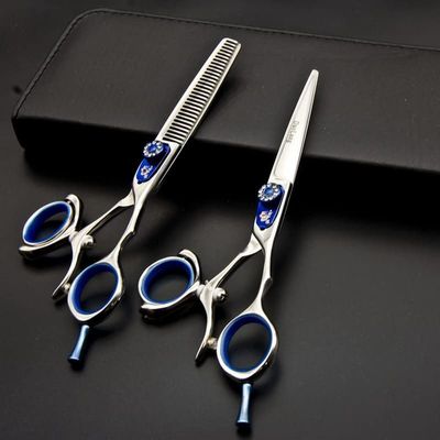 Hair Cutting Scissors, 6.0-inch hairdressing scissors 440C hair scissors professional barber tool flat cut tooth cutting moving handle cut hair scissors set (Size : Set)