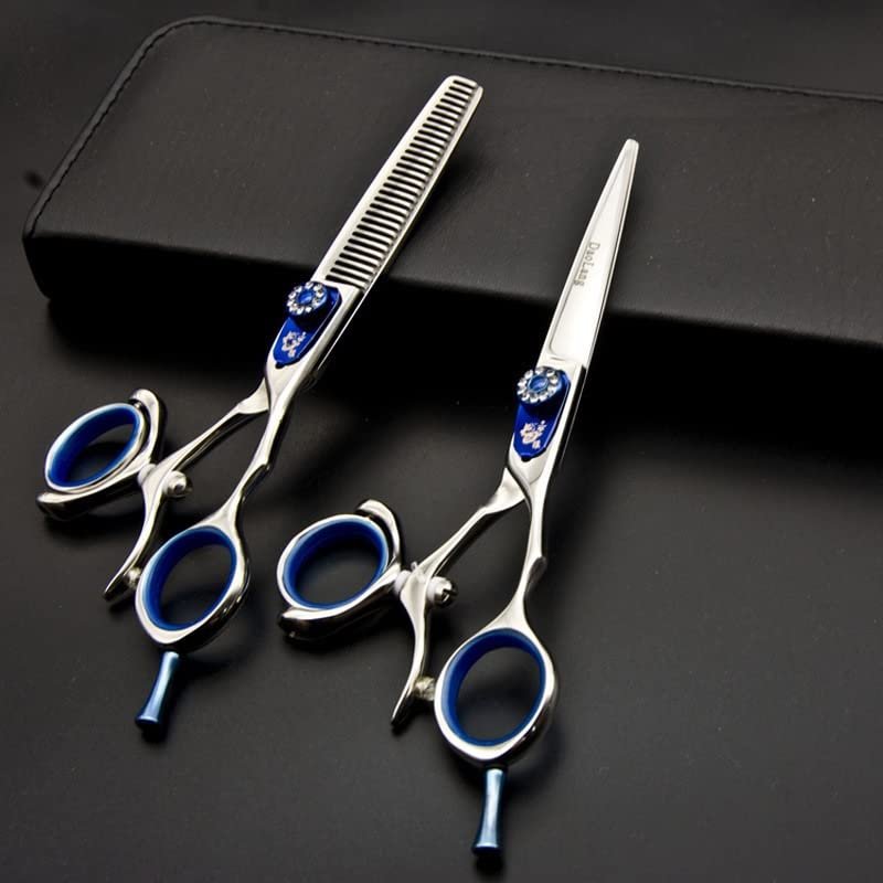 Hair Cutting Scissors, 6.0-inch hairdressing scissors 440C hair scissors professional barber tool flat cut tooth cutting moving handle cut hair scissors set (Size : Set)
