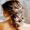 Yean Flower Bride Wedding Hair Pins Silver Leaf Bridal Hair Pieces Pearl Hair Accessories for Women and Girls (Pack of 5) view 1