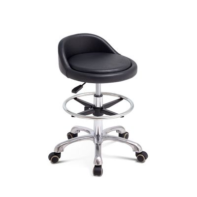 Grace & Grace Rolling Stool with Back Support and Footrest Ring, Adjustable Heavy Duty Stool with Wheels for Shop, Salon, Tattoo and Home (with Footrest, Black)