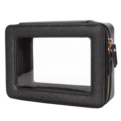 Aveniee Clear Makeup Bag Organizer,Large Travel Toiletry Bag for Women, Waterproof Cosmetic Pouch with Zippers,Car Organizers and Storage Case for Accessories,Black