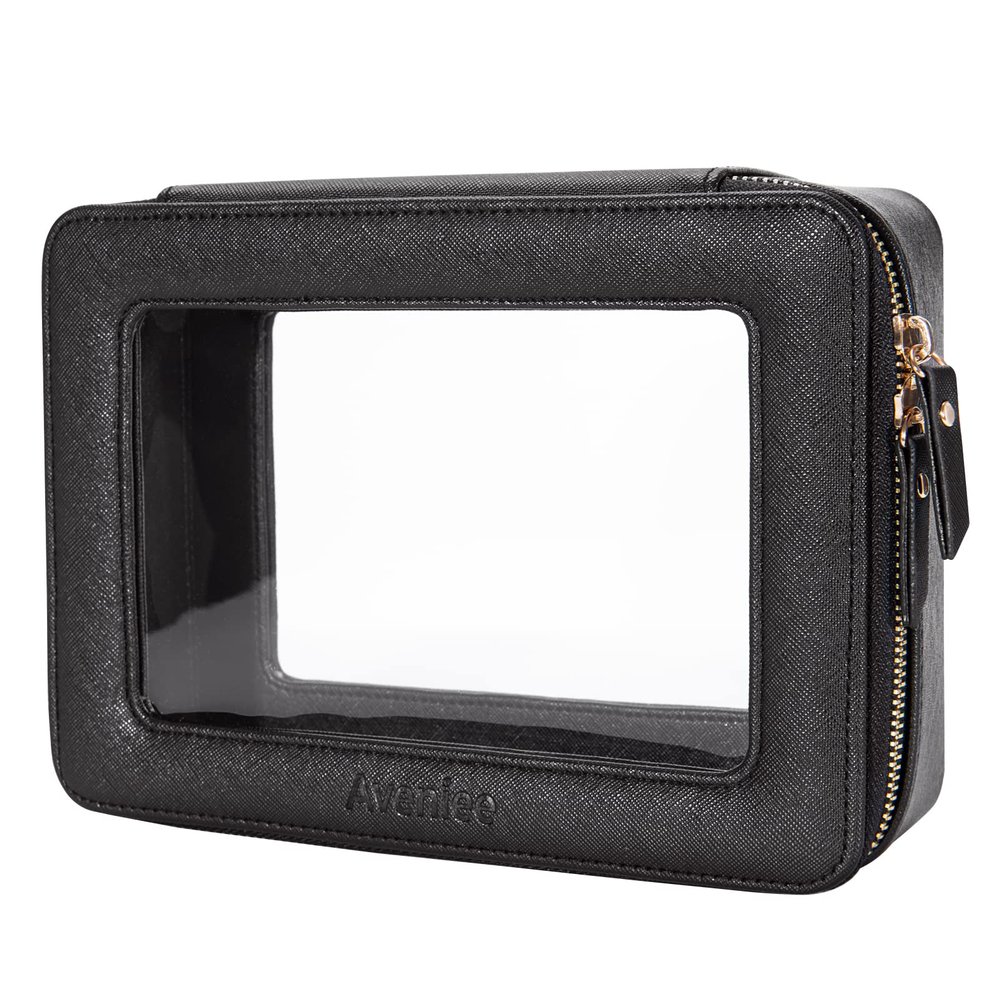 Aveniee Clear Makeup Bag Organizer,Large Travel Toiletry Bag for Women, Waterproof Cosmetic Pouch with Zippers,Car Organizers and Storage Case for Accessories,Black