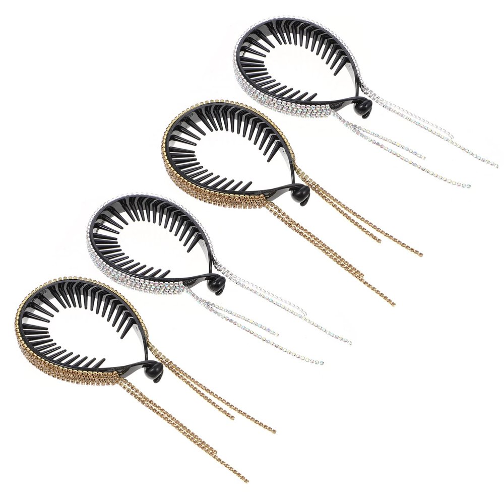 Beaupretty 4pcs Rhinestone Tassel Hair Clips Nest Plate Hair Bun Accessories for Easy Updos and Daily Hairstyles for Women and Girls