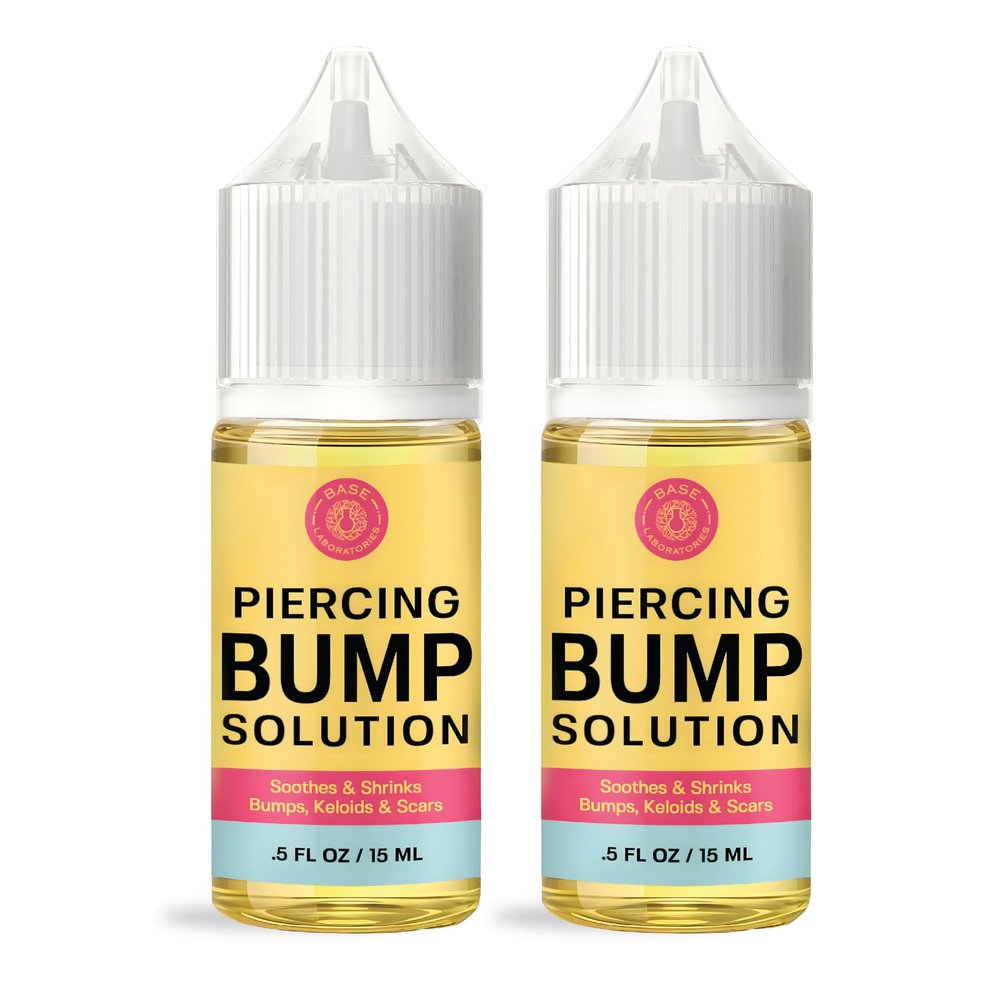 BASE LABORATORIES Piercing Bump & Keloid Bump Removal Solution | Soothing Piercing Aftercare | Bump Keloid Scar Removal | Ear & Nose Piercing Cleaner for Keloid Bumps | Piercing Aftercare Oil | 2PK