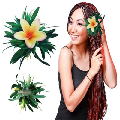 Artificial Plumeria Flower Hair Clip for Woman - Big Beach Luau Accessories for Hair-Hawaii Bridal Hairpiece -Flower clips for girls -Teens Boho tropical flower hair clips by Aviella Aloha (Purple)