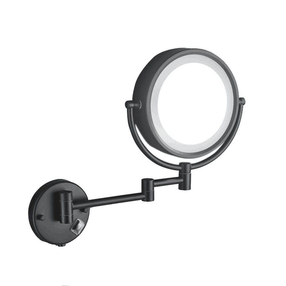Cavoli Hardwire LED Lighted Wall Mount Gold Makeup Mirror with 10x Magnification for Bathroom and Bedroom,13" Extendable Arm (Black)
