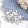 JONKY Bride Flower Wedding Hair Comb Silver Crystal Hair Piece Bridal Leaf Hair Accessories for Women view 2