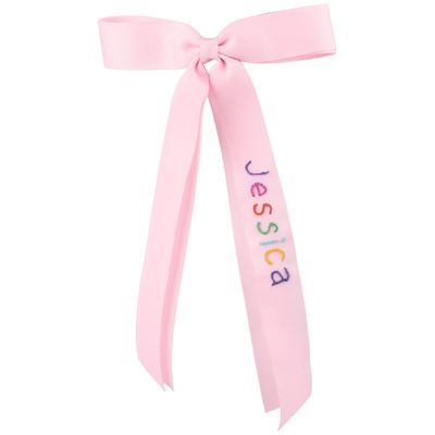 JINLIN Personalized Name Hand Embroidered Hair Bows for Women Girls Big Hair Bow Clips Customize Rainbow Name Long Ribbon Hair Barrette Headwear Hair Accessories