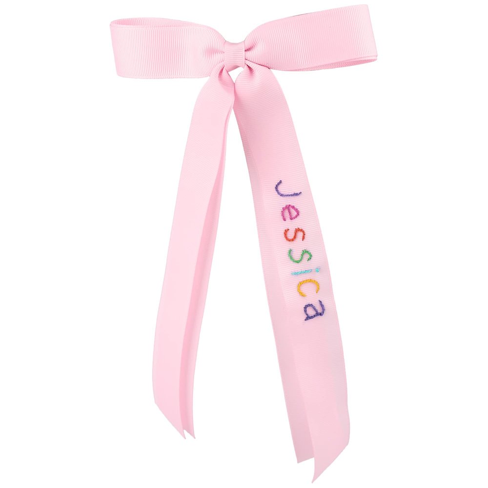 JINLIN Personalized Name Hand Embroidered Hair Bows for Women Girls Big Hair Bow Clips Customize Rainbow Name Long Ribbon Hair Barrette Headwear Hair Accessories