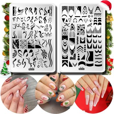 Swirl French Line Nail Stamping Plates French Tip Nail Stamp Plate Geometric Wave Stripes Snake Flower Nail Art Stamper Stencils Printing Template 2pcs Large Stainless Steel Nail Art Tools 14.59.5cm