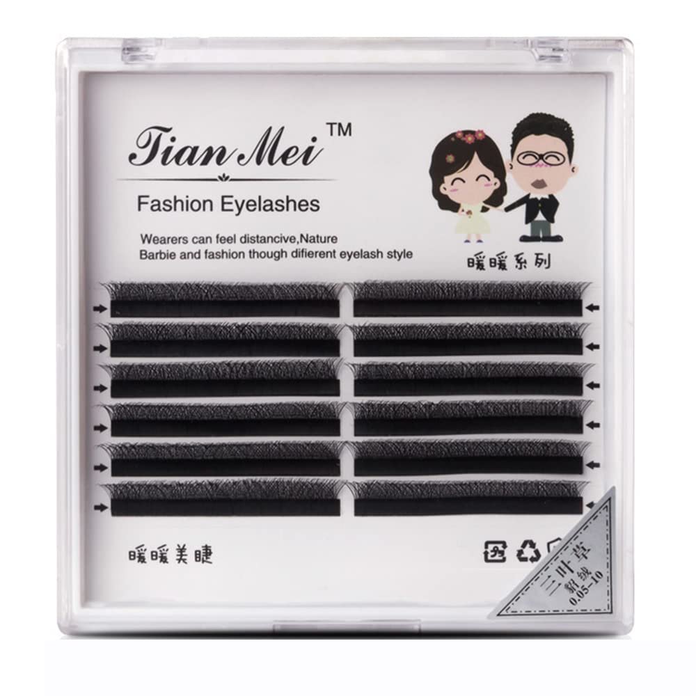 3D Clover Eyelashes Automatic Blossom Grafting Eyelashes W Shape Eyelashes 0.05mm Slim Natural Fluffy Eyelashes B/C Curly Individual Eyelash Extension (8mm, W Shape-C-0.05)