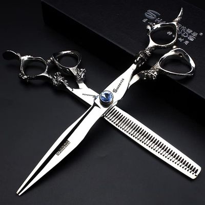 Hair Cutting Scissors, 7 Inch Professional Scissors Straight Thin Cutting Scissors Beautician Cut Grooming Tool Set (Color : 7 inch 2PCS)