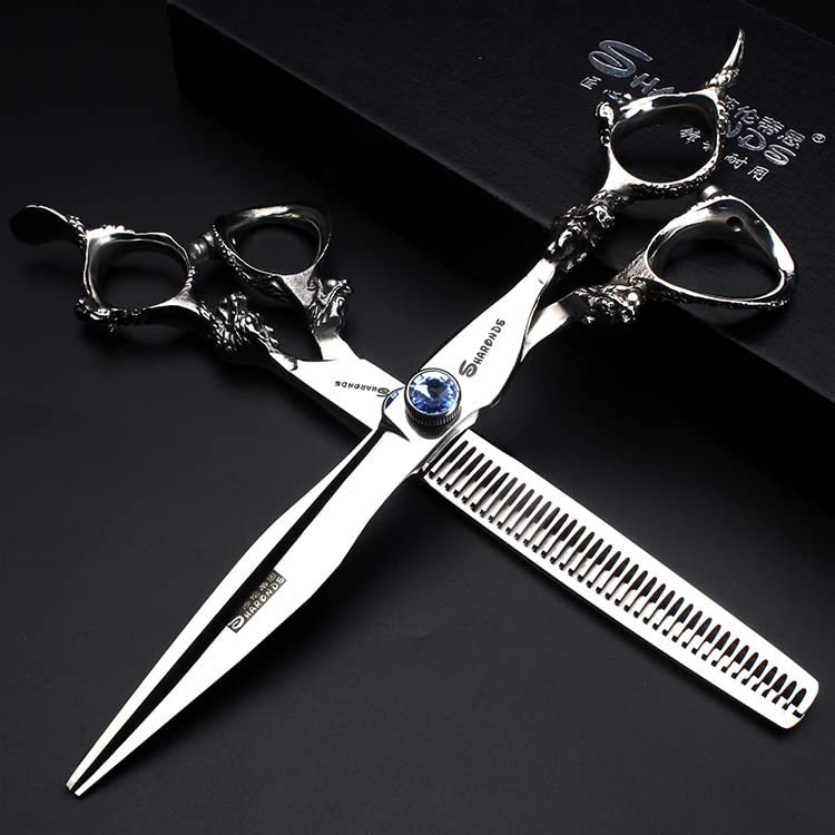 Hair Cutting Scissors, 7 Inch Professional Scissors Straight Thin Cutting Scissors Beautician Cut Grooming Tool Set (Color : 7 inch 2PCS)