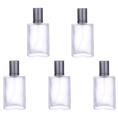 30ML Glass Perfume Bottles Empty Frosted Spray Perfume Bottles with Silver Screw Lid Refillable Portable Empty Square Perfume Atomizer Vials Refillable Cosmetic Containers for Perfume Essential Oils Liquids,5Pack