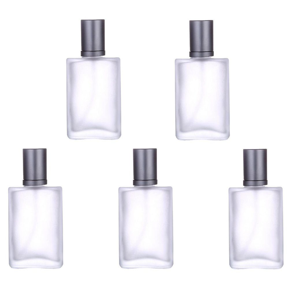 30ML Glass Perfume Bottles Empty Frosted Spray Perfume Bottles with Silver Screw Lid Refillable Portable Empty Square Perfume Atomizer Vials Refillable Cosmetic Containers for Perfume Essential Oils Liquids,5Pack