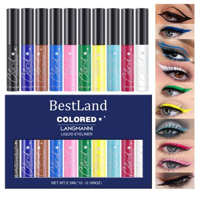 BestLand 10 Colors Liquid Matte Eyeliner - White, Black, Blue, Brown Colored Liner - Waterproof, Bright, Rainbow Eyeliner Pencil - Quick Dry Eyes Makeup Kit