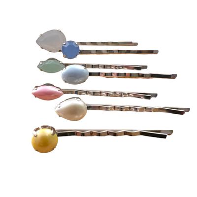 Set of 7 Pastel Rhinestone and Faux Pearl Hair Pins for Women, Delicate Spring Easter Hair Accessories, Cute Bobby Pin Set for Formal and Casual Occasions