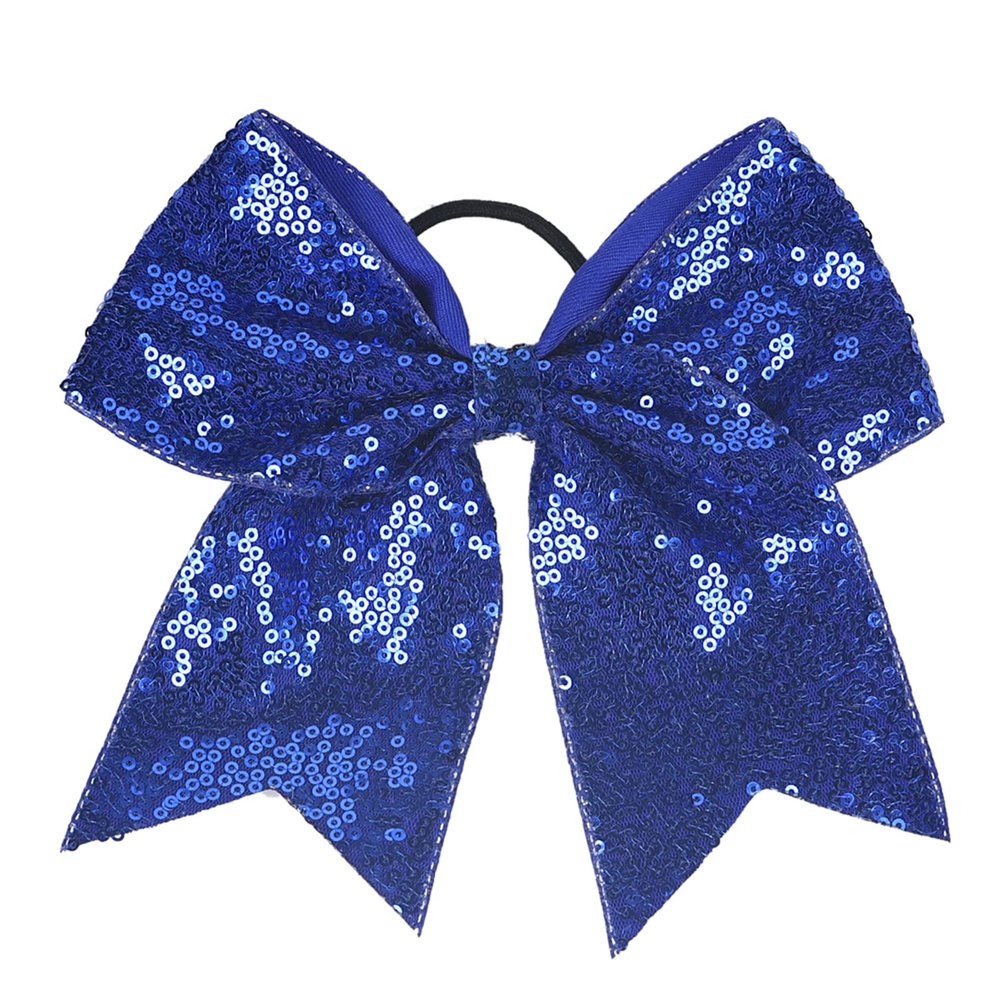 Xansema Women Girls Kids Teens Sequins Hair Bows Elastic Hair Tie Ribbon Large Cheer Bow Ponytail Holder Hair Band (Deep Blue)