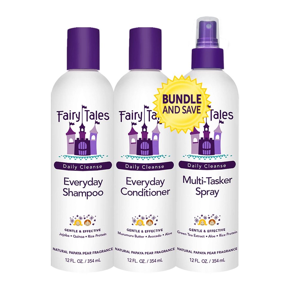 Fairy Tales Daily Cleanse Everyday Kids Shampoo, Conditioner, and Spray set - Gentle Natural Defining, Tangle Free, Moisturizing + Hydrating, Clean + Natural Ingredients - Paraben Free - 12oz. (3PK)