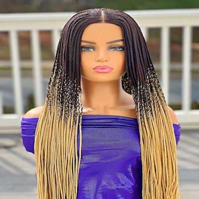 2Chique Boutique Womens Handmade Cornrow Box Braided Wig Ombre Color 33/613, 34 inches