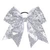 Xansema Women Girls Kids Teens Sequins Hair Bows Elastic Hair Tie Ribbon Large Cheer Bow Ponytail Holder Hair Band (Silver) view 1