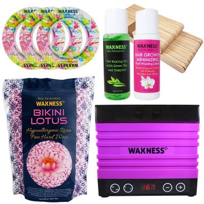 Waxness Premium Luxury Bikini Lotus Stripless Waxing Kit with 1.65 lb 0.74 kg Wax Bag