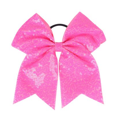 Xansema Women Girls Kids Teens Sequins Hair Bows Elastic Hair Tie Ribbon Large Cheer Bow Ponytail Holder Hair Band (Deep Pink)