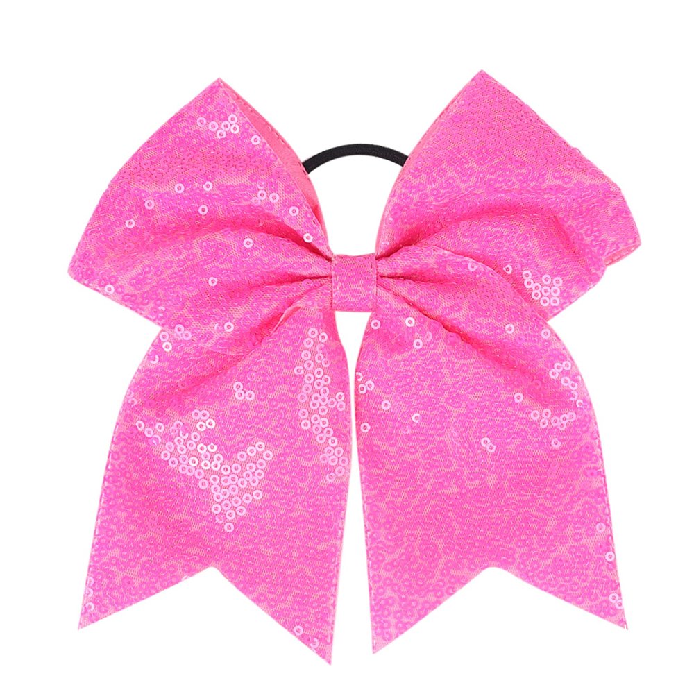 Xansema Women Girls Kids Teens Sequins Hair Bows Elastic Hair Tie Ribbon Large Cheer Bow Ponytail Holder Hair Band (Deep Pink)