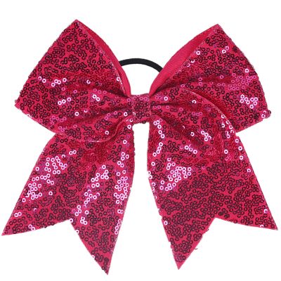 Xansema Women Girls Kids Teens Sequins Hair Bows Elastic Hair Tie Ribbon Large Cheer Bow Ponytail Holder Hair Band (Rose)
