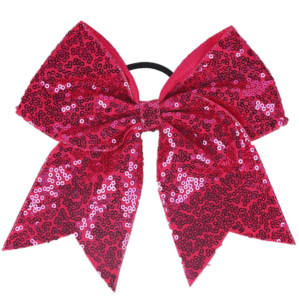 Xansema Women Girls Kids Teens Sequins Hair Bows Elastic Hair Tie Ribbon Large Cheer Bow Ponytail Holder Hair Band (Rose)