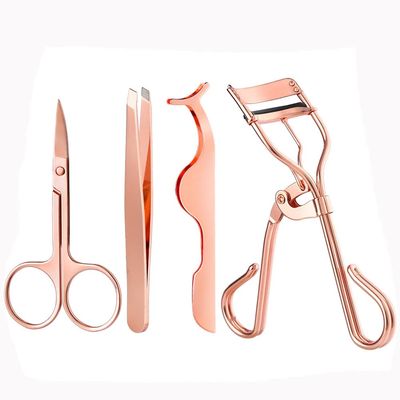 MIPPER 4 PCS/Set Eyelash Tool Kit False Eyelash Applicator Eyelash Curlers Tweezers Eyebrow Scissors Makeup Tool (Rose Gold)